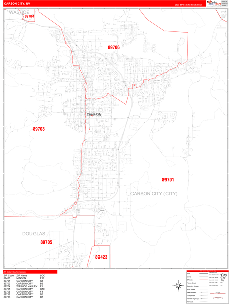 Carson City Zip Code Wall Map